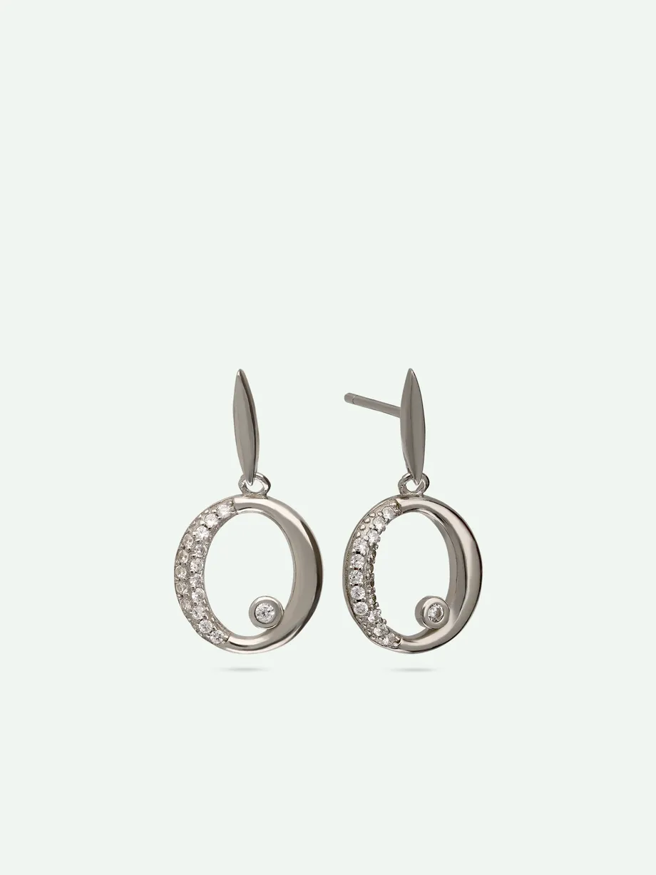 עגילים תלויים כסף 925 בציפוי רודיום בשילוב זירקוניה מעובד שקוף