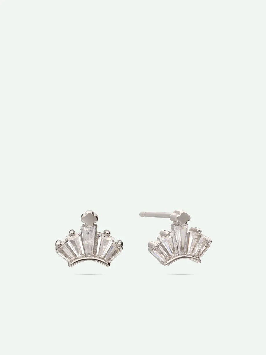 עגילים צמודים כסף 925 בציפוי רודיום משובצים אבני זירקוניה שקופות