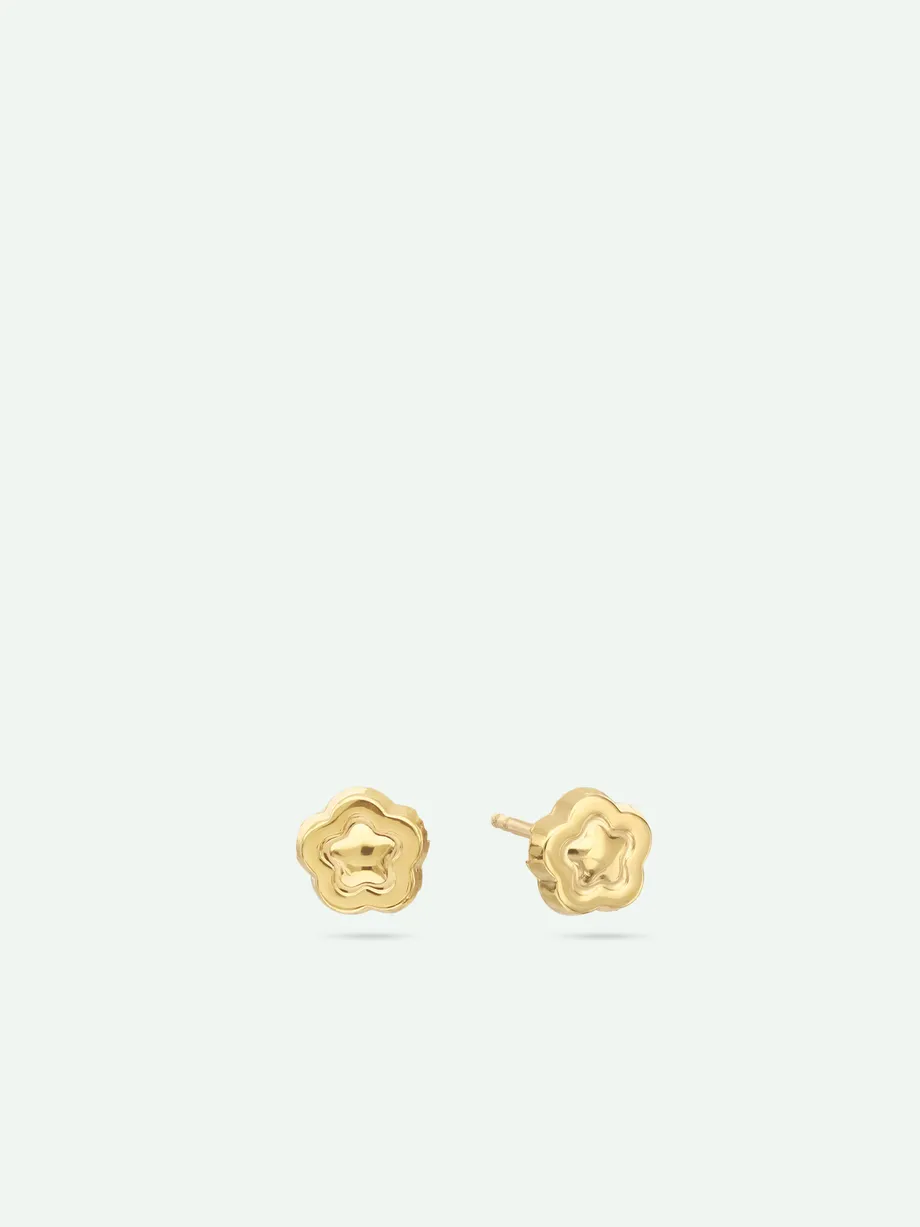 עגילי פרח צמודים זהב צהוב 14K
