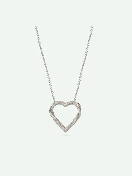 שרשרת תליון לב כסף 925 בציפוי רודיום בשיבוץ זירקוניה שקופה
