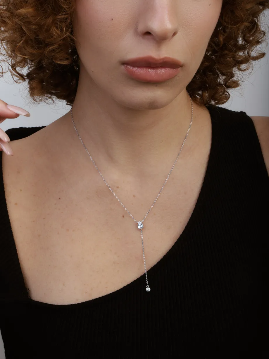 שרשרת עניבה כסף 925 בציפוי רודיום בשילוב זירקוניה שקופה — תצלום נוסף