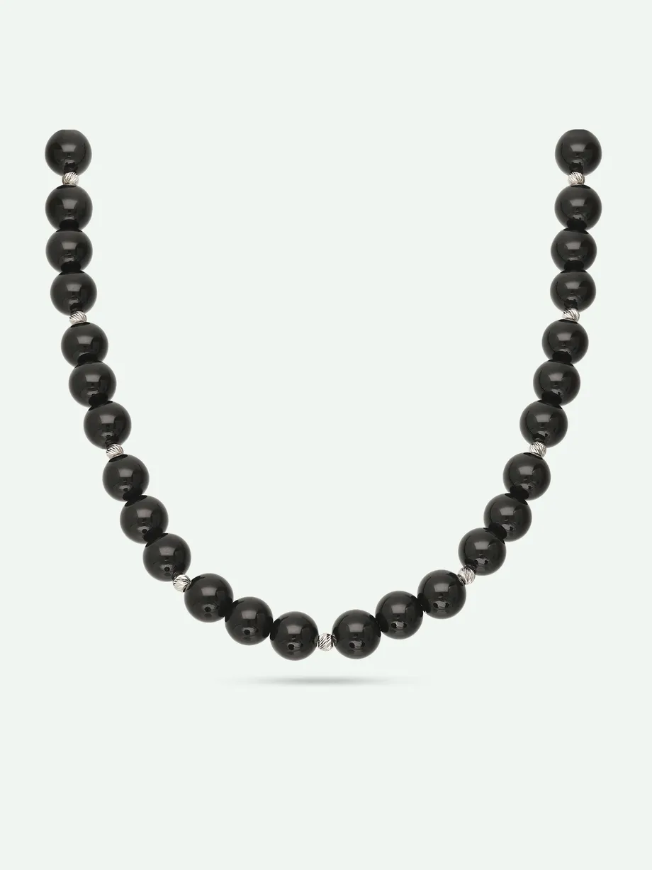 שרשרת צ׳וקר כסף 925 בשילוב אבני אוניקס שחורות — תצלום נוסף