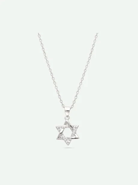 שרשרת תליון מגן דוד כסף 925 בשיבוץ זירקוניה שקוף