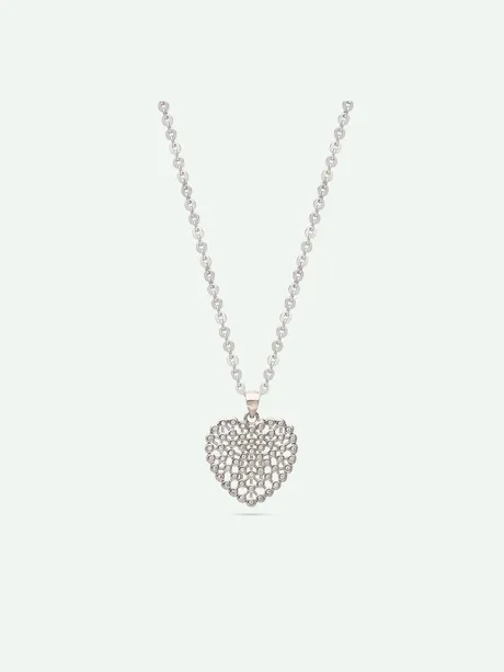 שרשרת תליון לב כסף 925 משובצת אבני זירקוניה שקופות