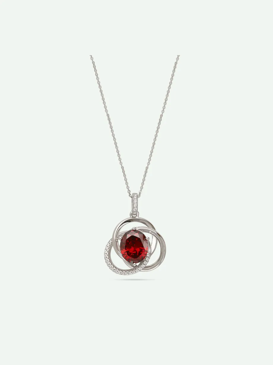 שרשרת תליון כסף 925 בציפוי רודיום בשילוב זירקוניה מעובד אדום ושקוף