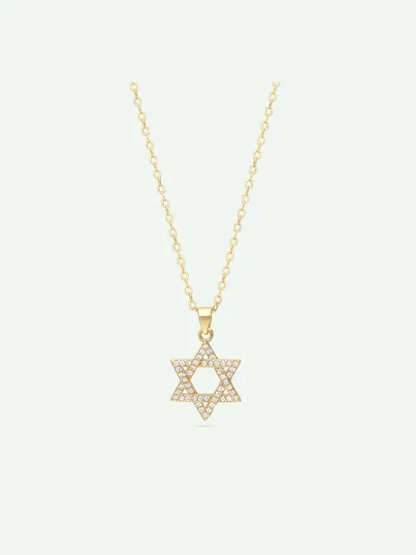 שרשרת תליון מגן דוד ציפוי זהב בשיבוץ אבני זירקוניה שקופות