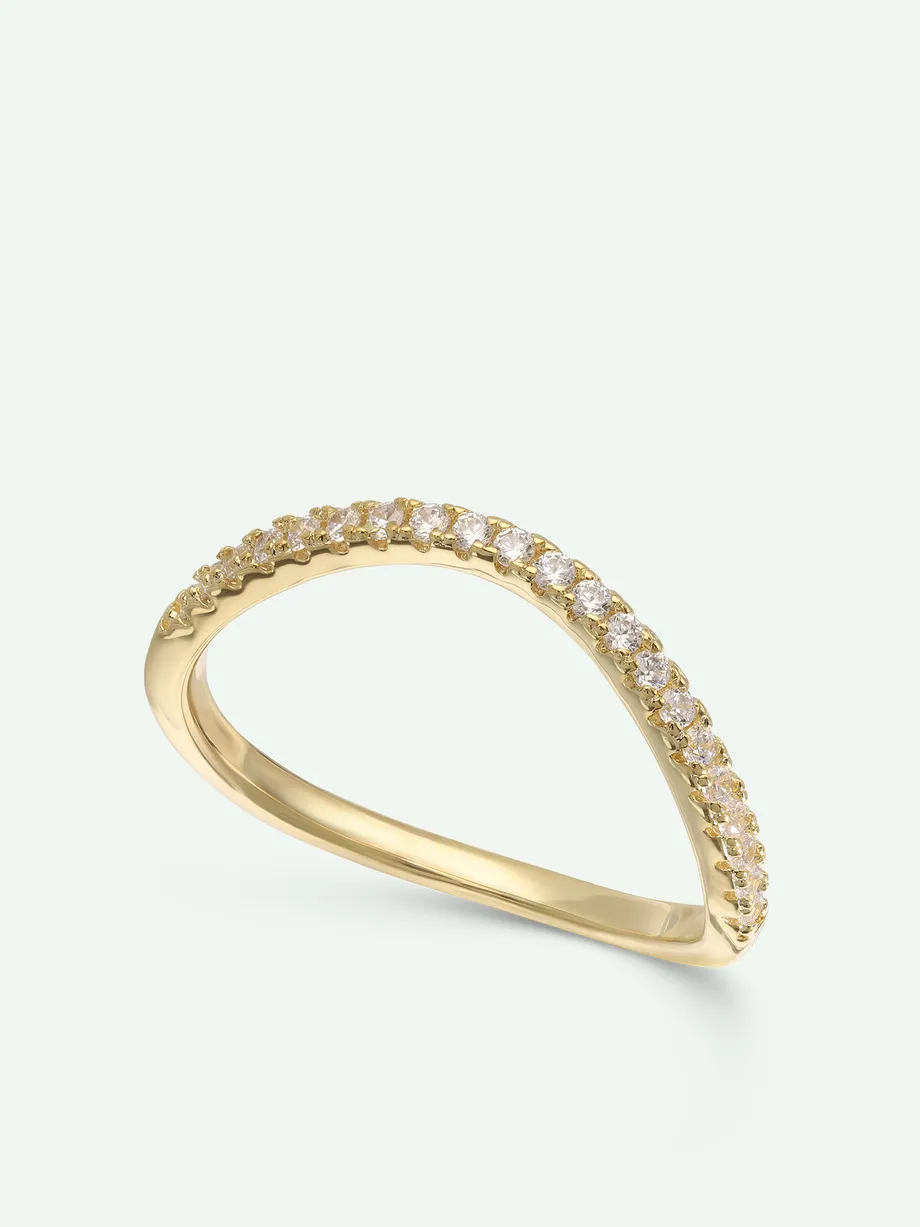 טבעת ציפוי זהב בשיבוץ זירקוניה שקופה