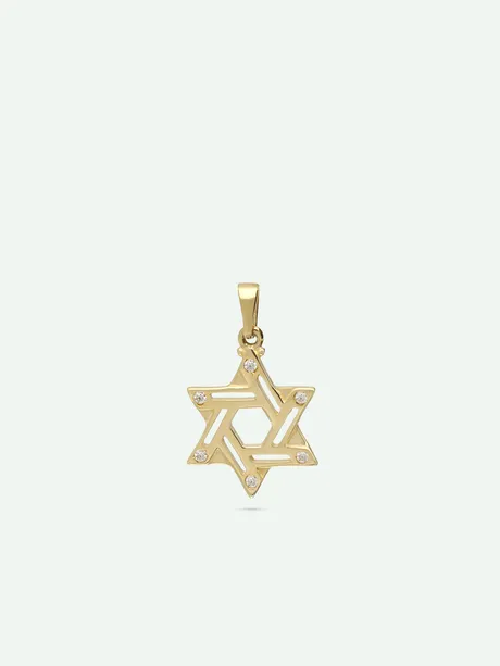 תליון מגן דוד זהב צהוב 14K בשיבוץ זירקוניה שקופה