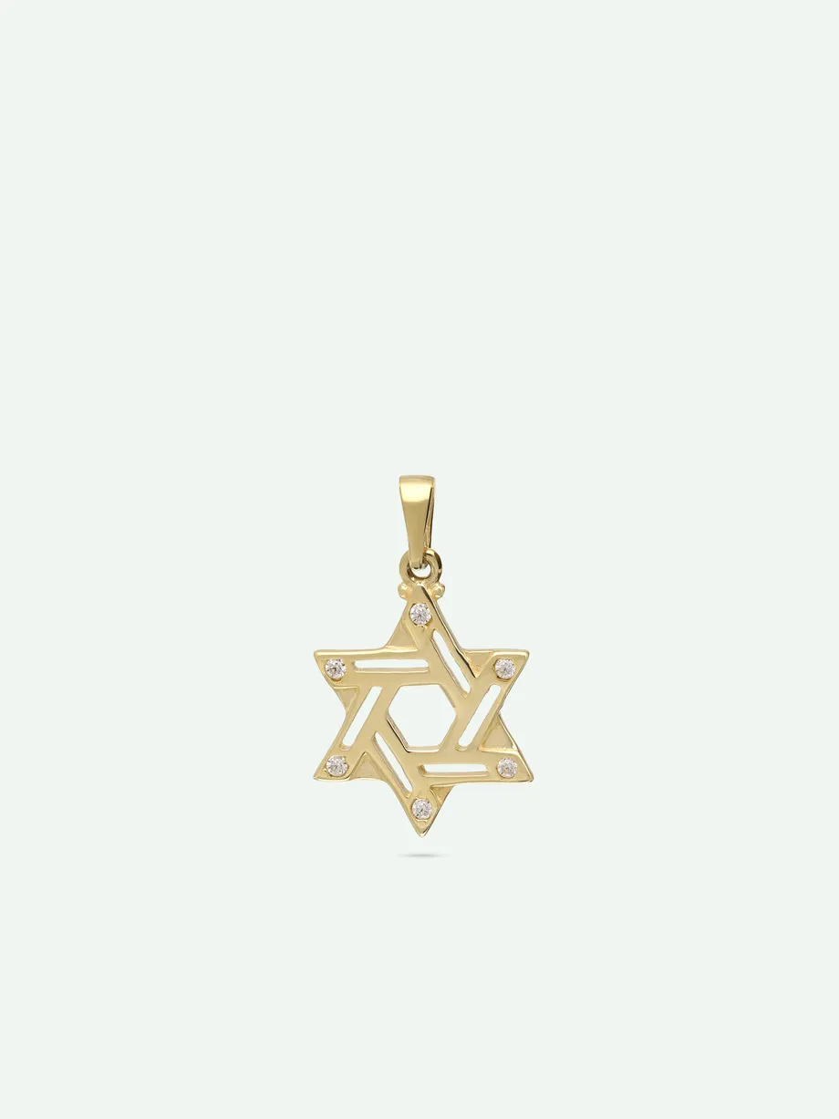 תליון מגן דוד זהב צהוב 14K בשיבוץ זירקוניה שקופה