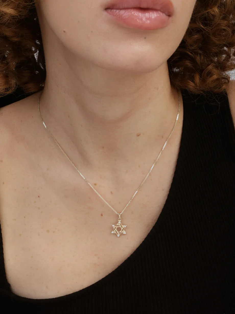 תליון מגן דוד זהב צהוב 14K בשיבוץ זירקוניה שקופה — תצלום נוסף