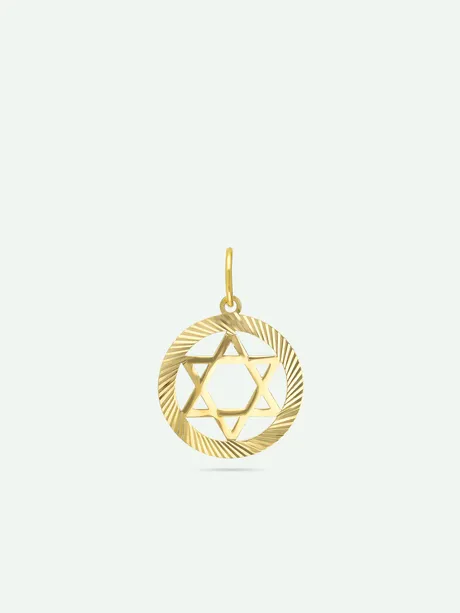 תליון מגן דוד בתוך עיגול זהב צהוב 14K