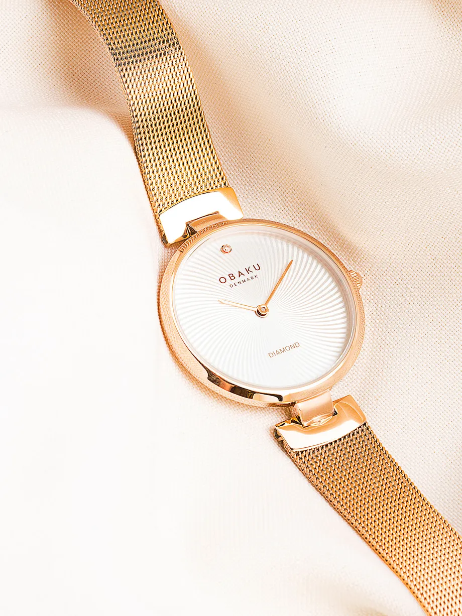שעון OBAKU לאישה DIAMANT ROZE עם שיבוץ יהלום — תצלום נוסף