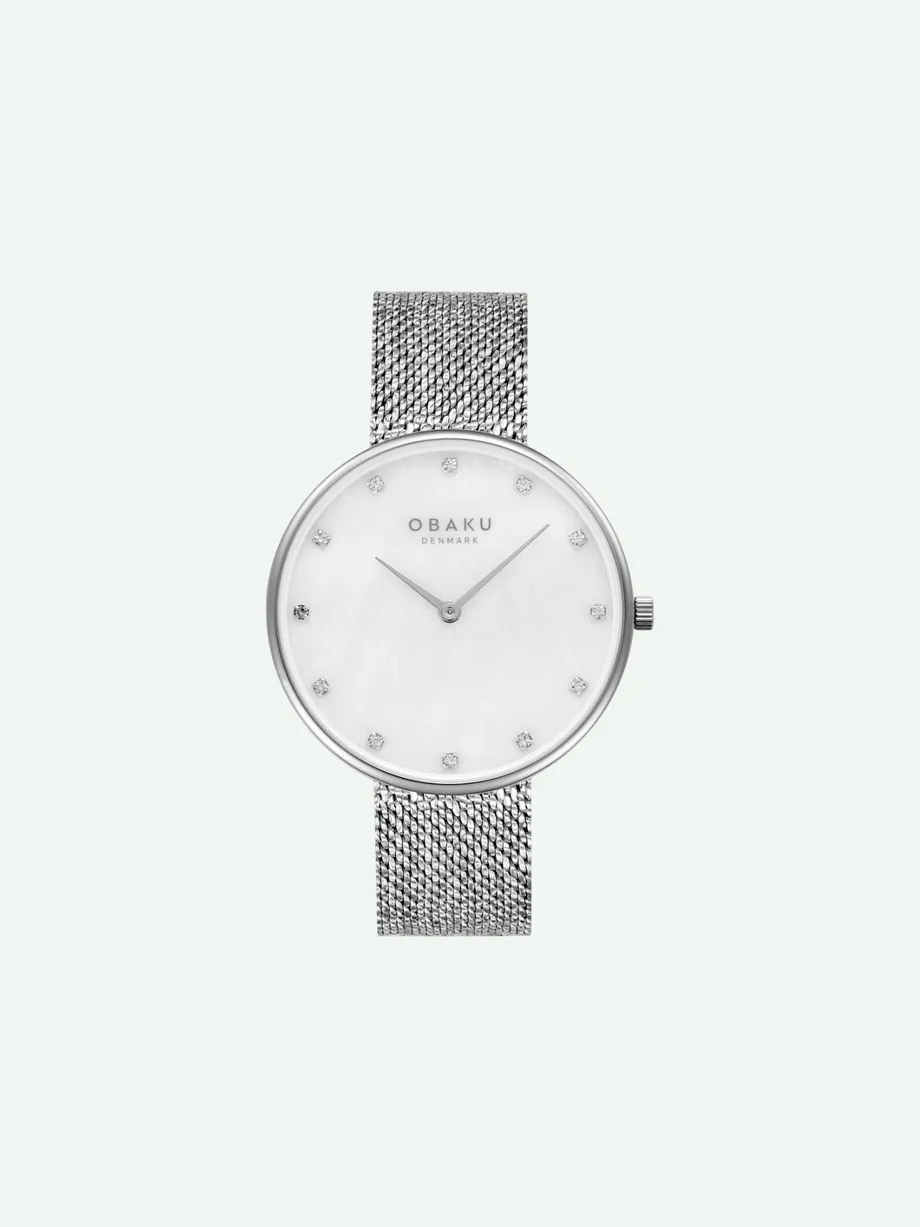 שעון OBAKU לאישה GLANDS STEELS בשיבוץ אבני זירקוניה שקופות